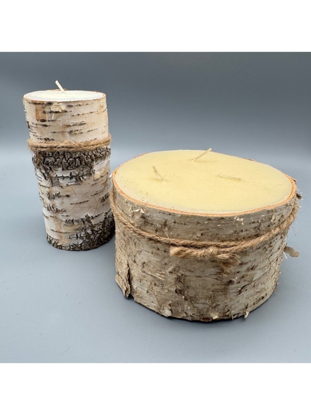 Pair of Birch Bark Candles 3" x 6" and 6" x 3.75" Red Leaf Home Unscented Pillar
